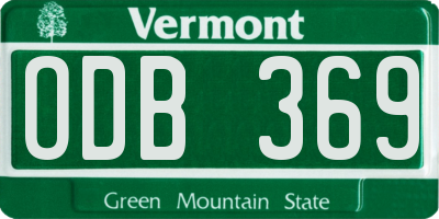 VT license plate ODB369