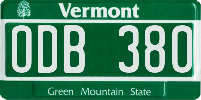 VT license plate ODB380