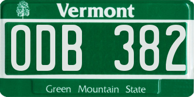 VT license plate ODB382