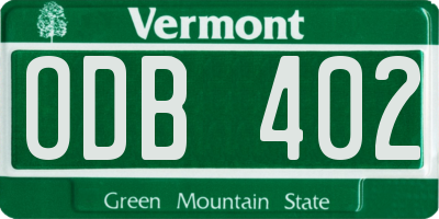 VT license plate ODB402