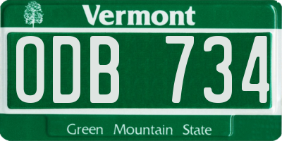 VT license plate ODB734