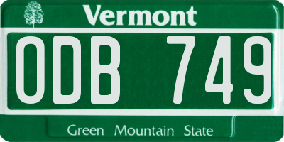 VT license plate ODB749
