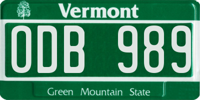 VT license plate ODB989