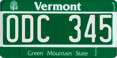 VT license plate ODC345