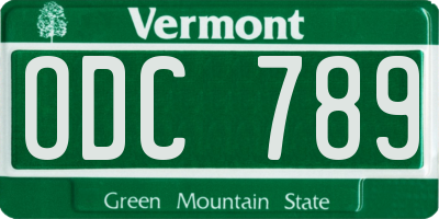VT license plate ODC789