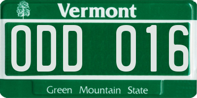 VT license plate ODD016
