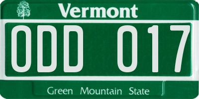 VT license plate ODD017
