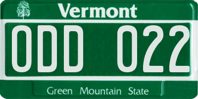 VT license plate ODD022