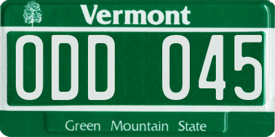 VT license plate ODD045