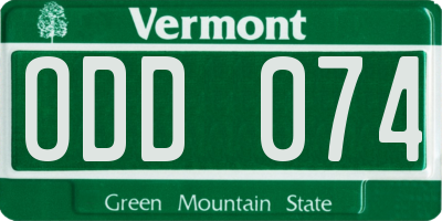 VT license plate ODD074