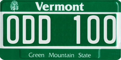 VT license plate ODD100