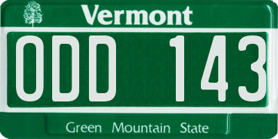 VT license plate ODD143
