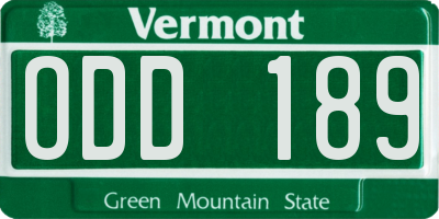 VT license plate ODD189