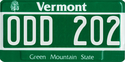 VT license plate ODD202