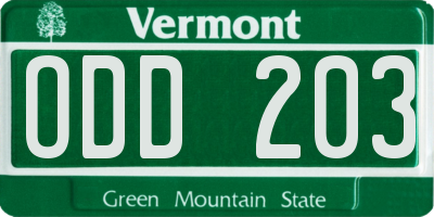 VT license plate ODD203