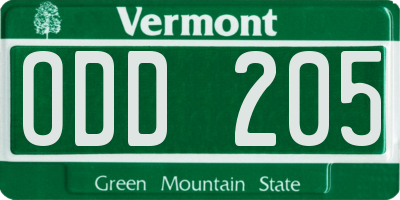 VT license plate ODD205