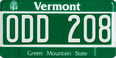 VT license plate ODD208