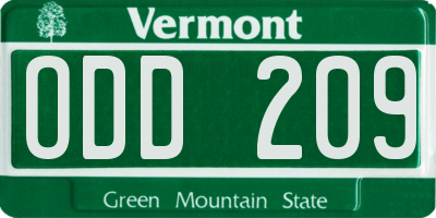 VT license plate ODD209