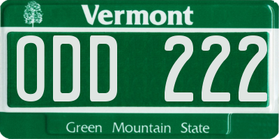 VT license plate ODD222