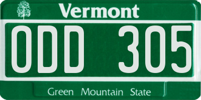 VT license plate ODD305