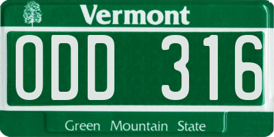 VT license plate ODD316