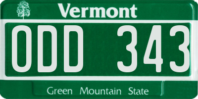 VT license plate ODD343