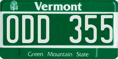 VT license plate ODD355
