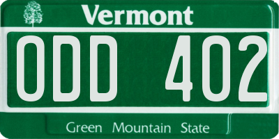 VT license plate ODD402