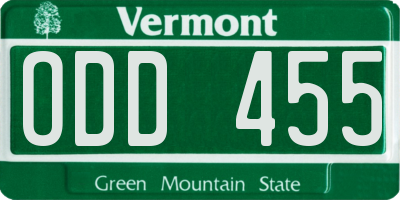 VT license plate ODD455
