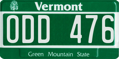 VT license plate ODD476