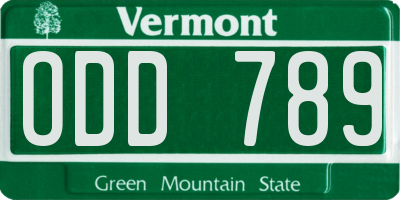 VT license plate ODD789