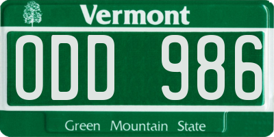 VT license plate ODD986