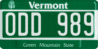 VT license plate ODD989