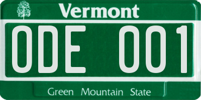 VT license plate ODE001