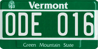VT license plate ODE016