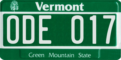 VT license plate ODE017