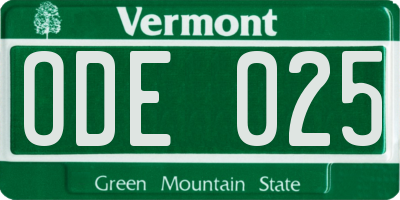 VT license plate ODE025