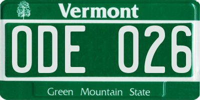 VT license plate ODE026