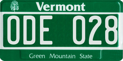 VT license plate ODE028