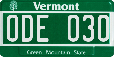 VT license plate ODE030