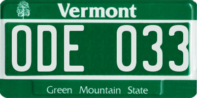 VT license plate ODE033