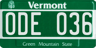 VT license plate ODE036