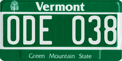 VT license plate ODE038