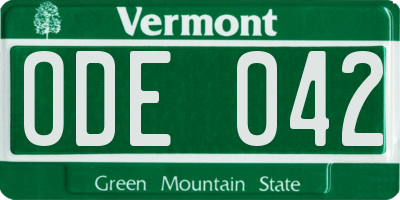VT license plate ODE042