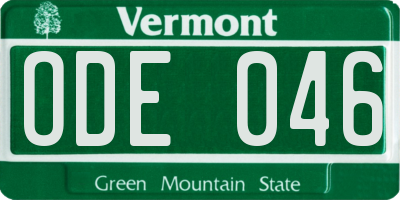 VT license plate ODE046