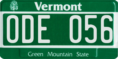 VT license plate ODE056