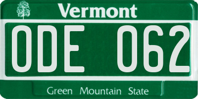 VT license plate ODE062