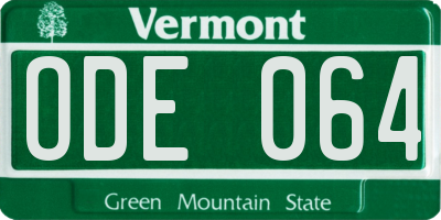 VT license plate ODE064