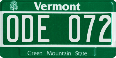 VT license plate ODE072