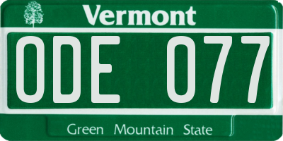 VT license plate ODE077